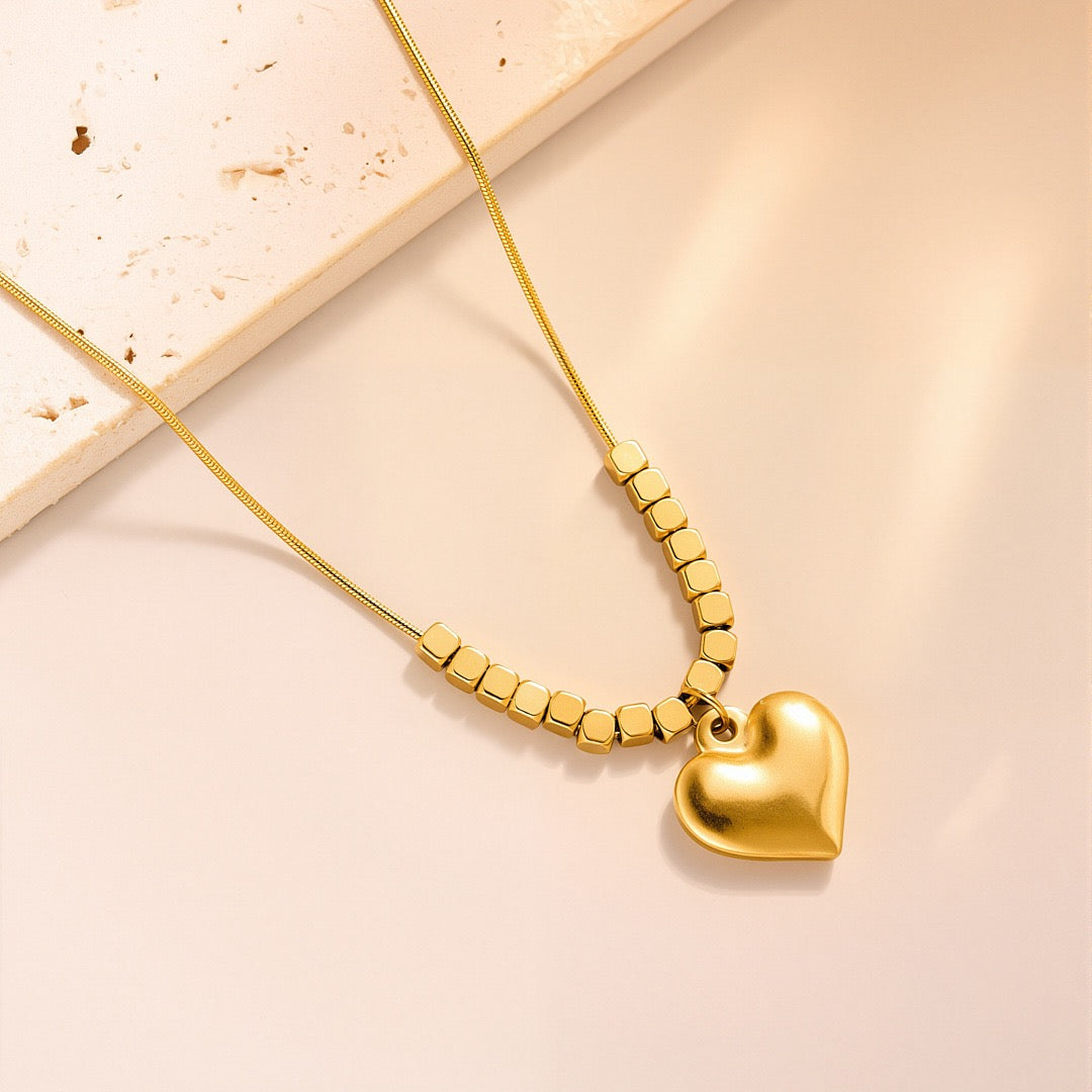 14K Gold 3D Cube Heart Necklace