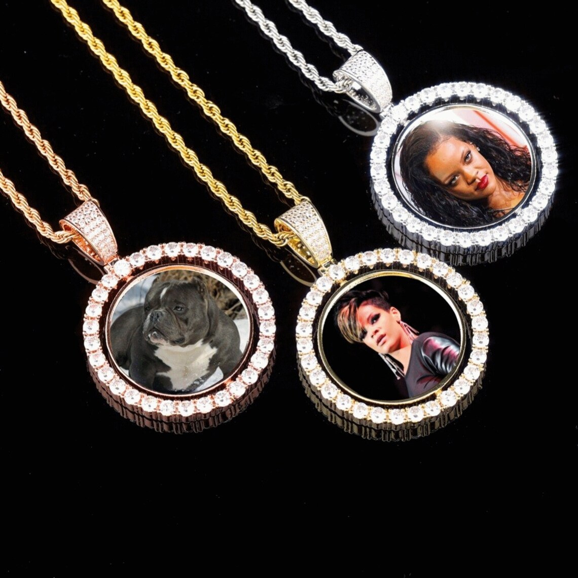 Custom Round Photo Rotating Reversible Necklace