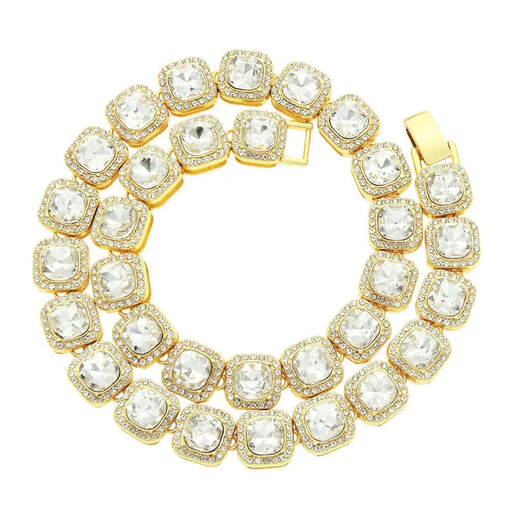 14K Gold Full Diamond Ice Cube Necklace