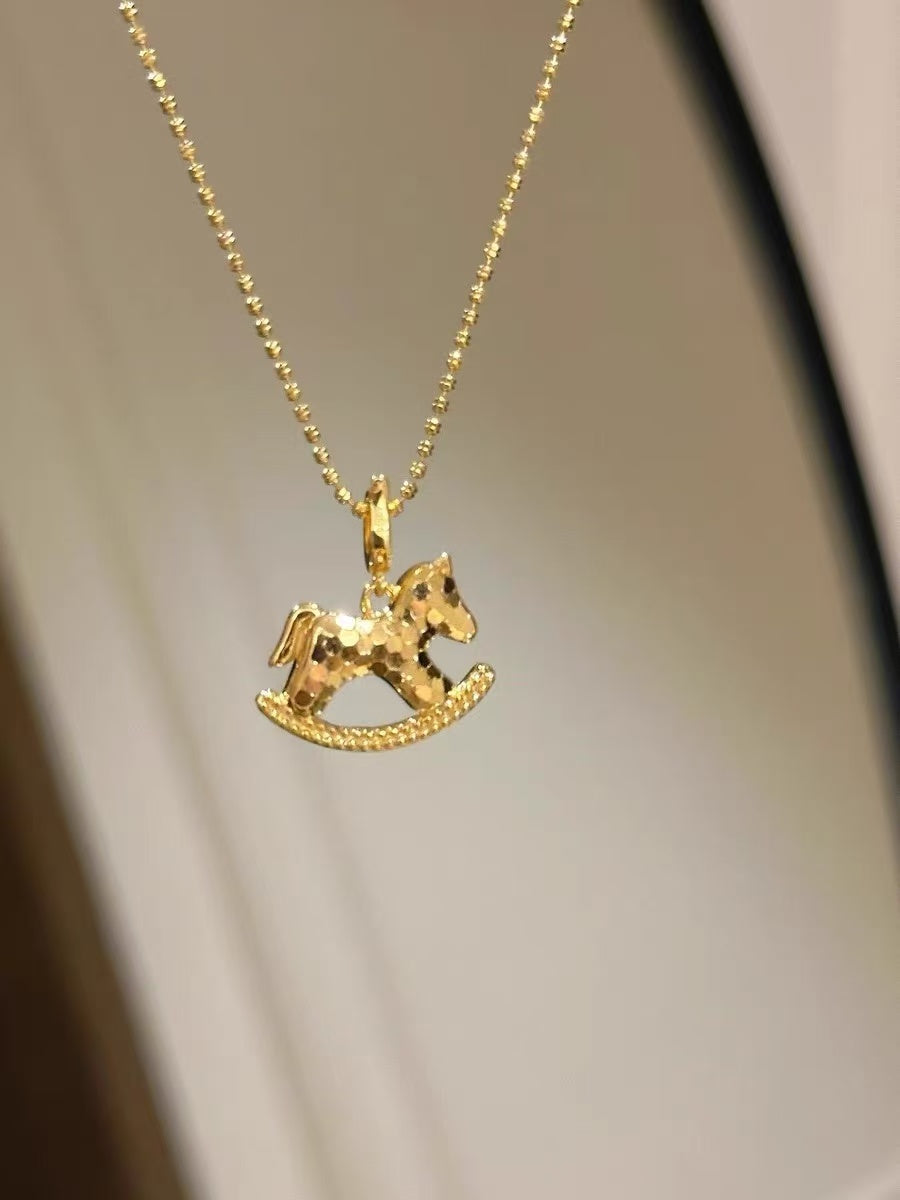 14K Gold Crystal Rocking Horse Chain