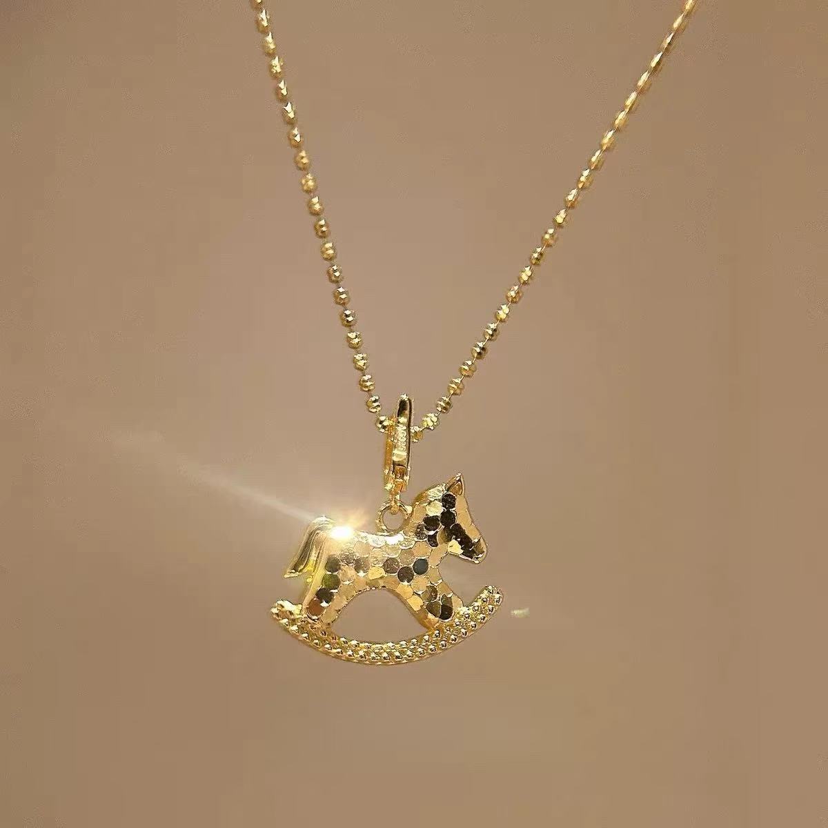 14K Gold Crystal Rocking Horse Chain