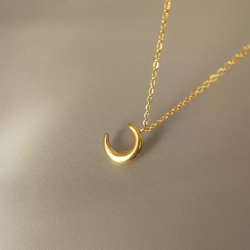 14K Gold 3D Moon Necklace