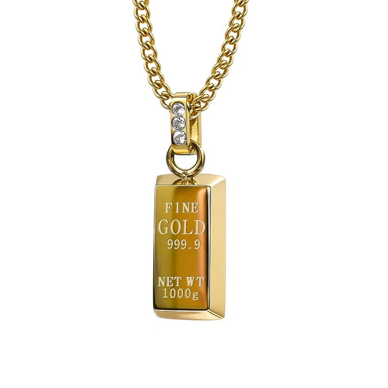 14K American Gold Bar Pendant Necklace