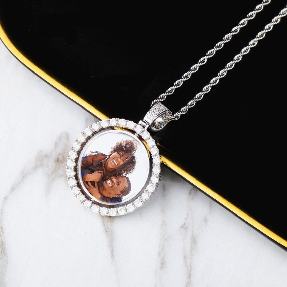 Custom Round Photo Rotating Reversible Necklace