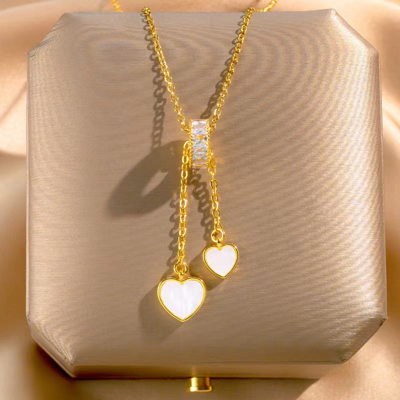 14K Gold Sparkling Heart Tassel Necklace