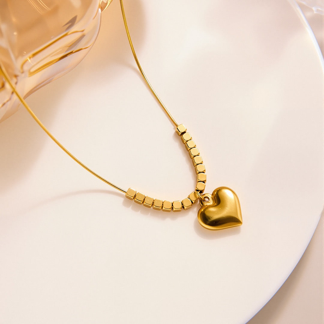 14K Gold 3D Cube Heart Necklace