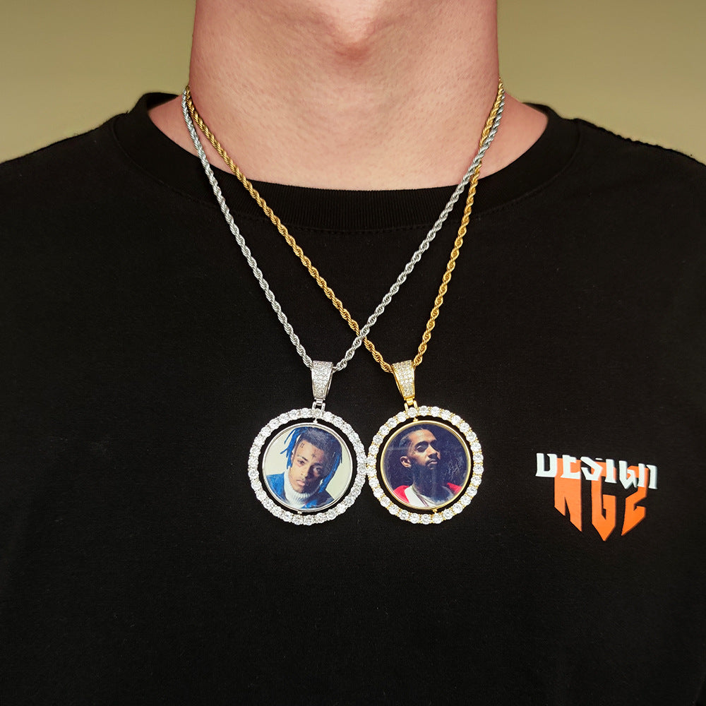 Custom Round Photo Rotating Reversible Necklace