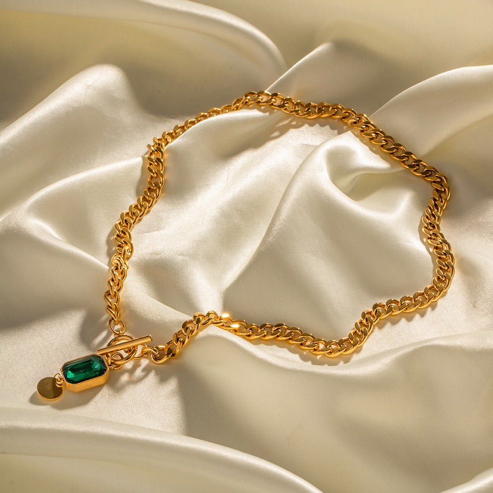 14K Gold French Style Emerald Necklace