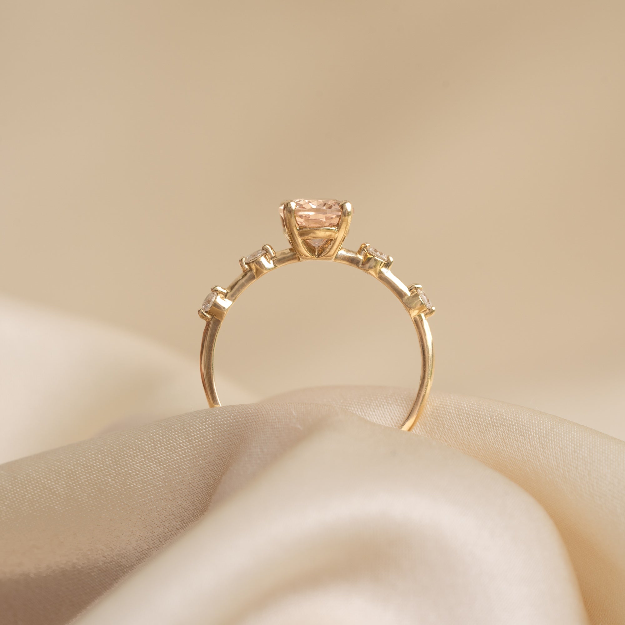 Oval Morganite and Diamond Ring 14k Gold - Demetria