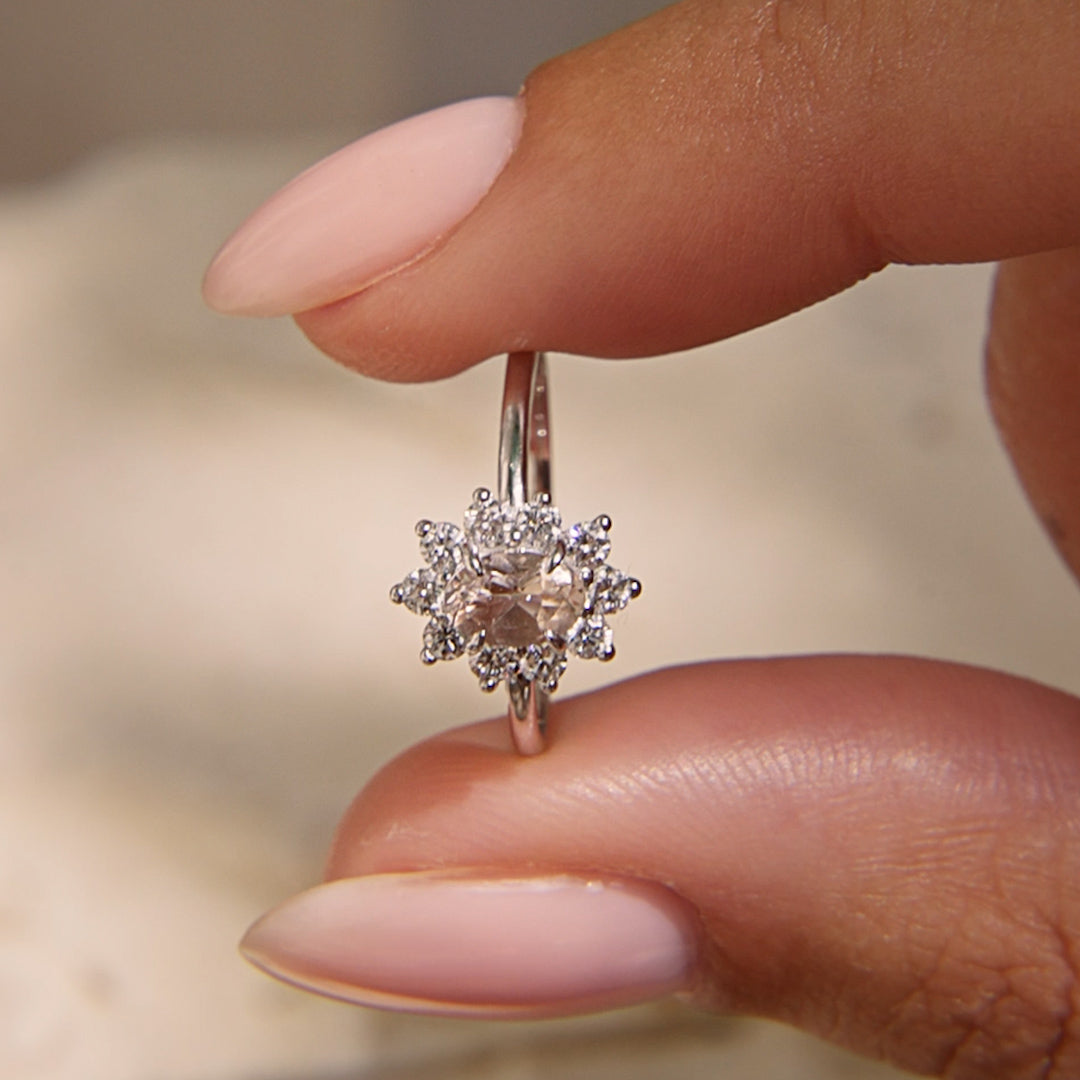 Sunburst Morganite Halo Ring - Evelina