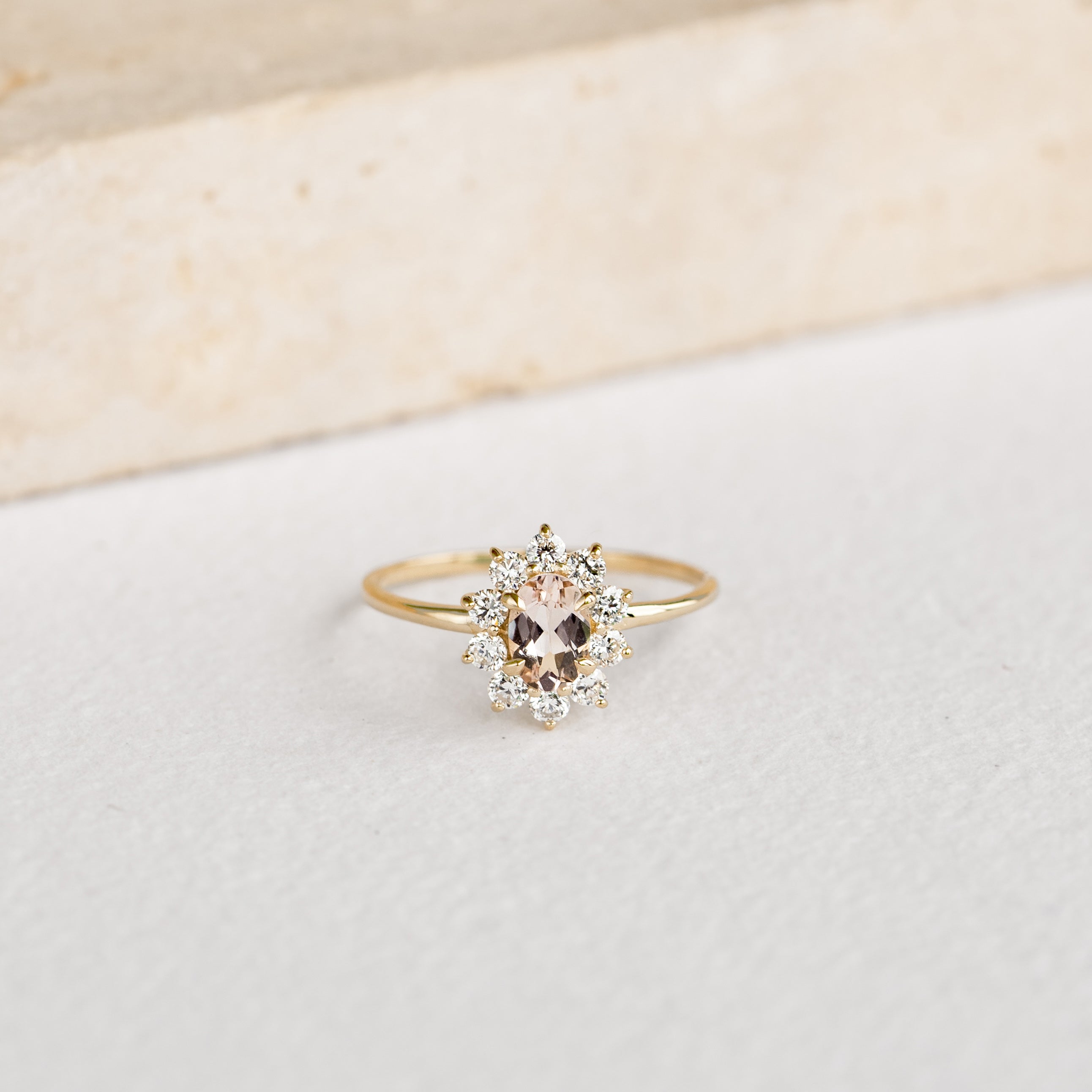Sunburst Morganite Halo Ring - Evelina