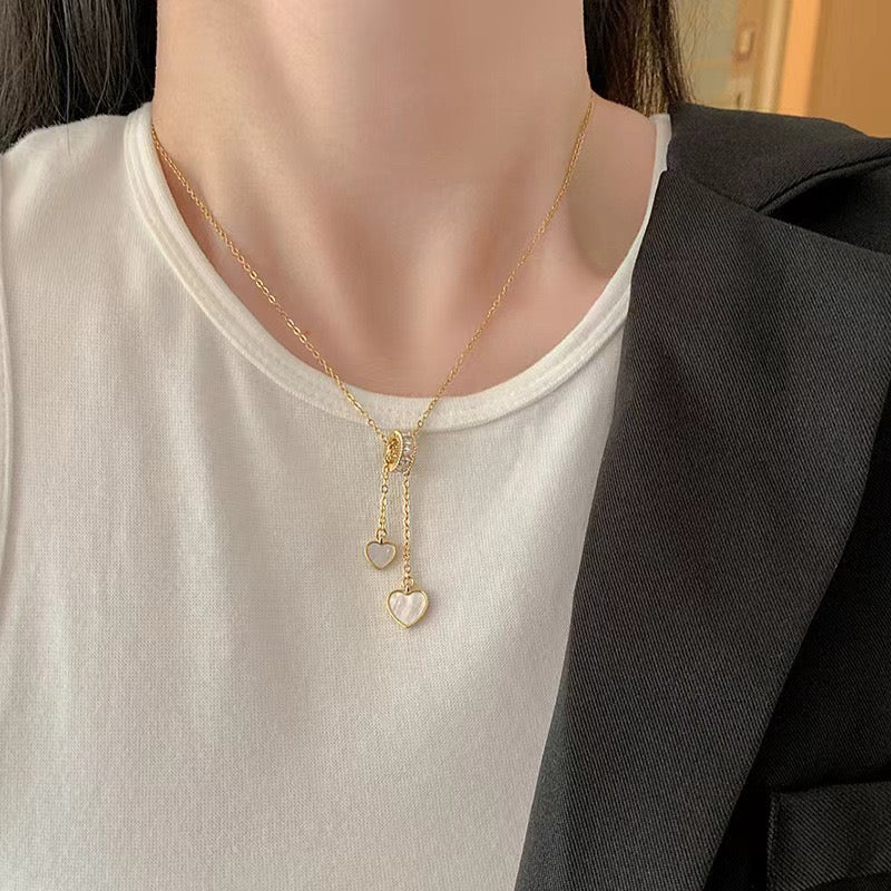 14K Gold Sparkling Heart Tassel Necklace