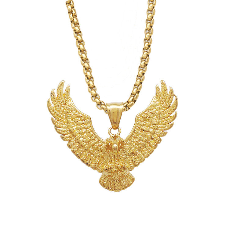 Cool Gothic Tribal Eagle 14k Gold Pendant Necklace for Men and Women, 20" Chain