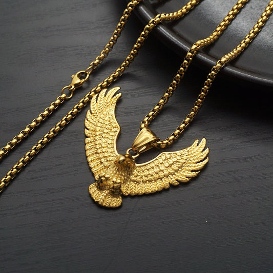 Cool Gothic Tribal Eagle 14k Gold Pendant Necklace for Men and Women, 20" Chain