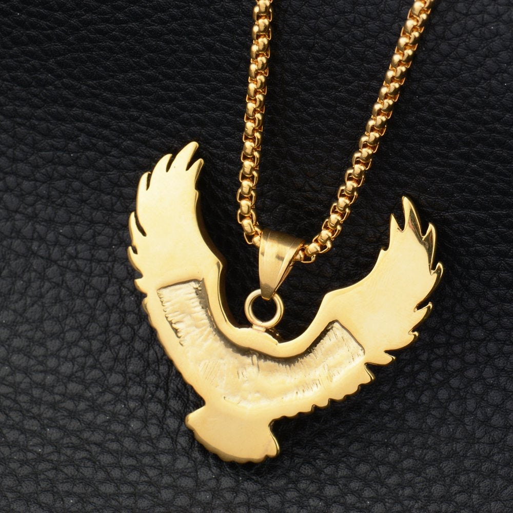 Cool Gothic Tribal Eagle 14k Gold Pendant Necklace for Men and Women, 20" Chain