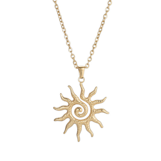 Gold Sun Swirl Medal Necklace | 14k Gold Sun Chain Stacking Necklace Ethereal Festive Summer Accessory