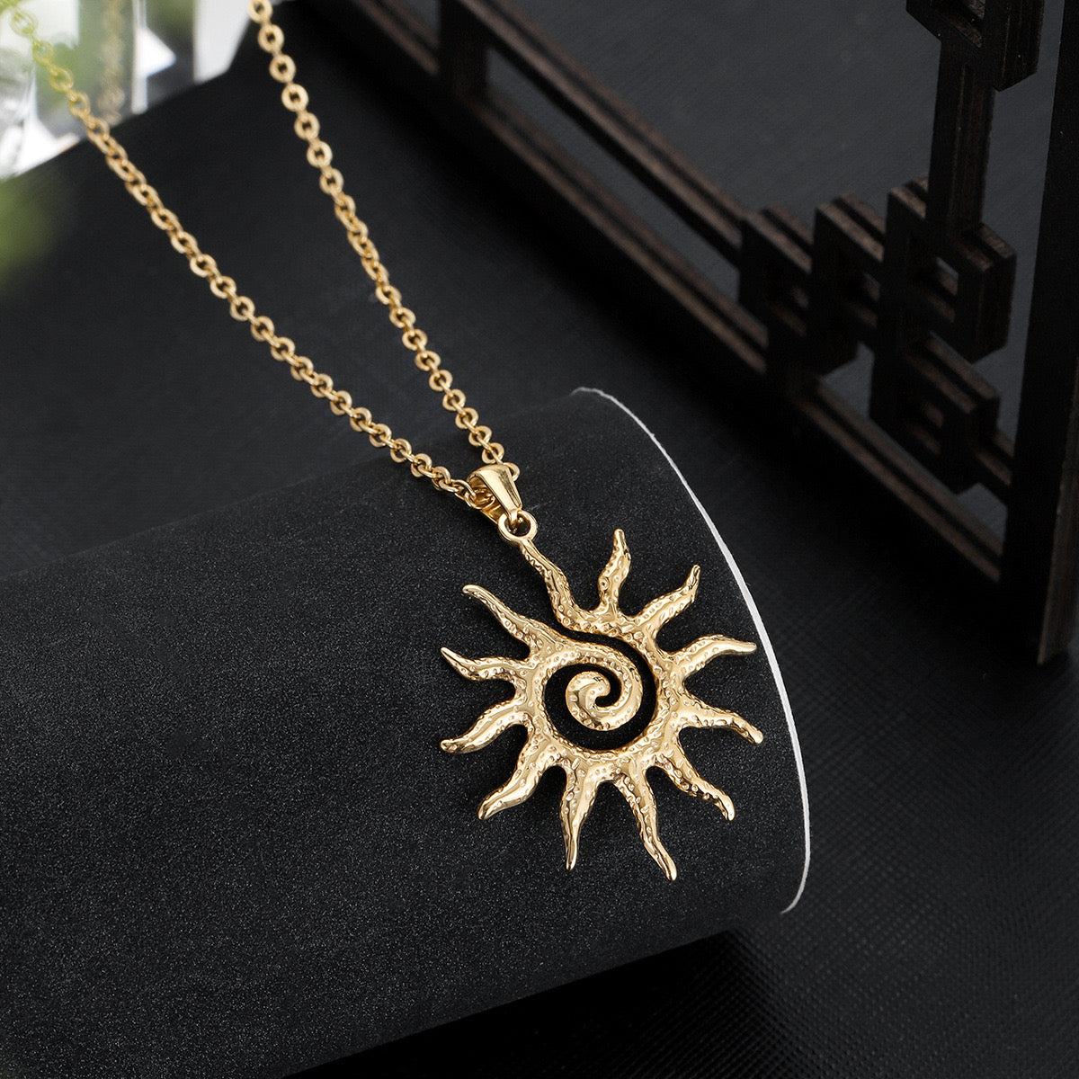 Gold Sun Swirl Medal Necklace | 14k Gold Sun Chain Stacking Necklace Ethereal Festive Summer Accessory