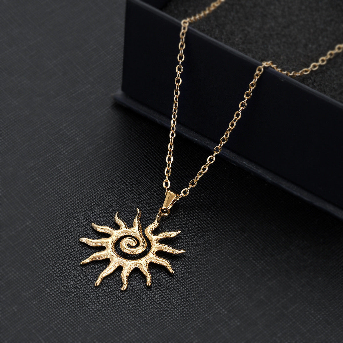 Gold Sun Swirl Medal Necklace | 14k Gold Sun Chain Stacking Necklace Ethereal Festive Summer Accessory