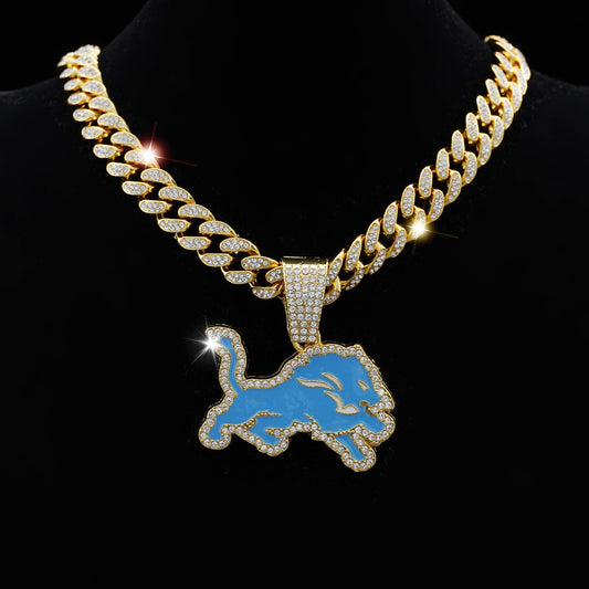 Hip Hop Cheetah Pendant Jewelry 14K Gold Ice Box Lock Cuban Necklace