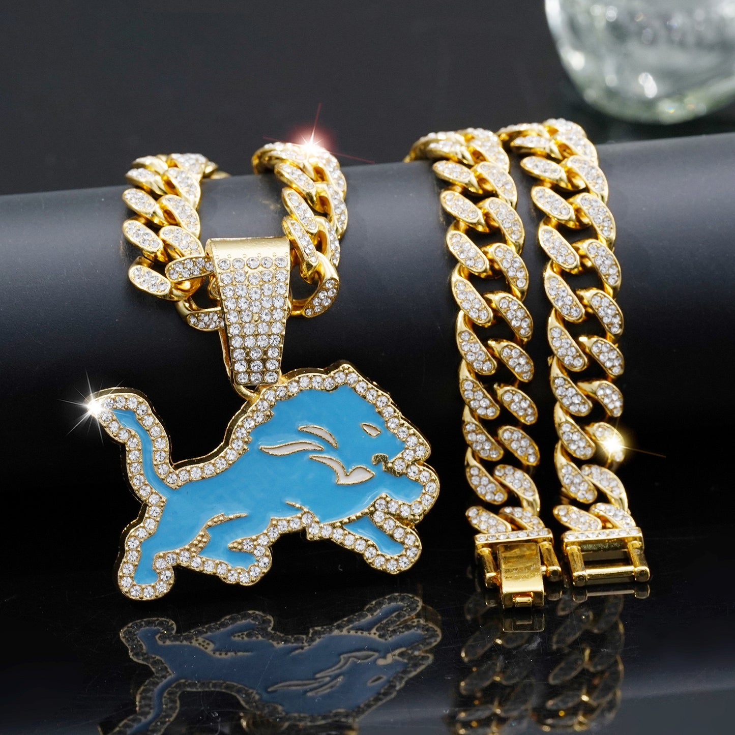 Hip Hop Cheetah Pendant Jewelry 14K Gold Ice Box Lock Cuban Necklace