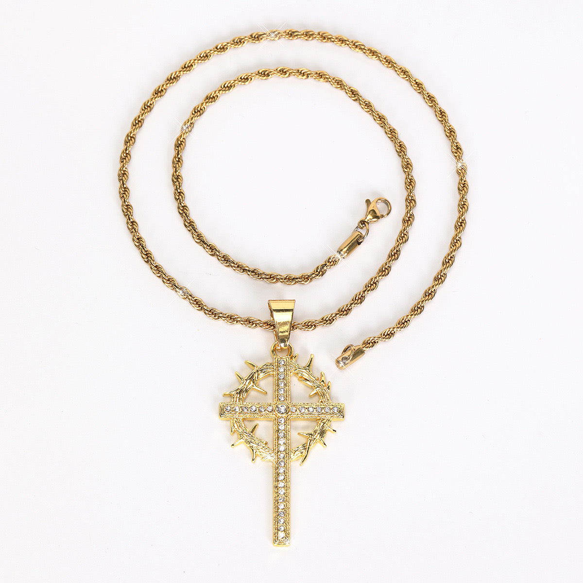 14K Gold Necklace Hip Hop Ice Crystal Cross Pendant