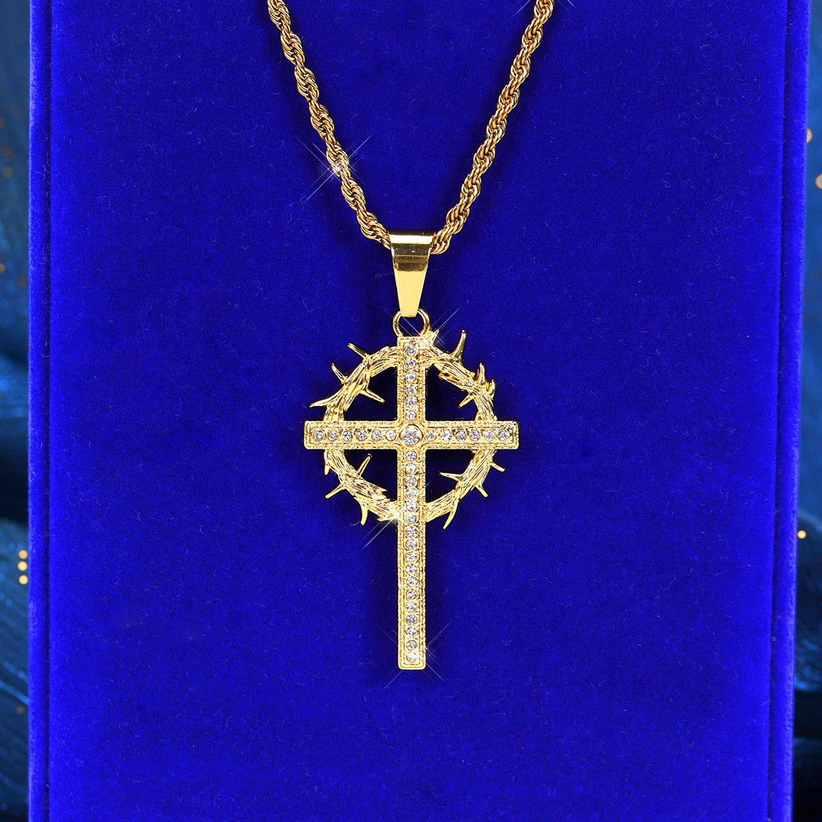 14K Gold Necklace Hip Hop Ice Crystal Cross Pendant