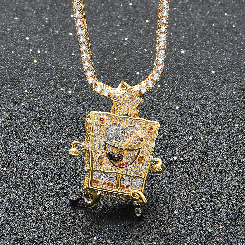 Stylish 14K Gold Men's Cartoon Charm Pendant with 1.50 Carat Round Diamonds – Unique and dazzling jewelry for bold and fun personalities