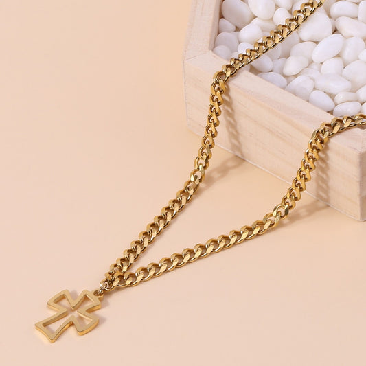 Creative and personalized hollow 14k gold cross pendant necklace