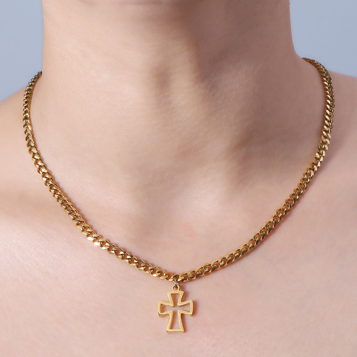 Creative and personalized hollow 14k gold cross pendant necklace