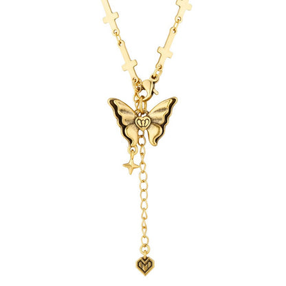 14K Gold Baroque Butterfly Cross Pendant