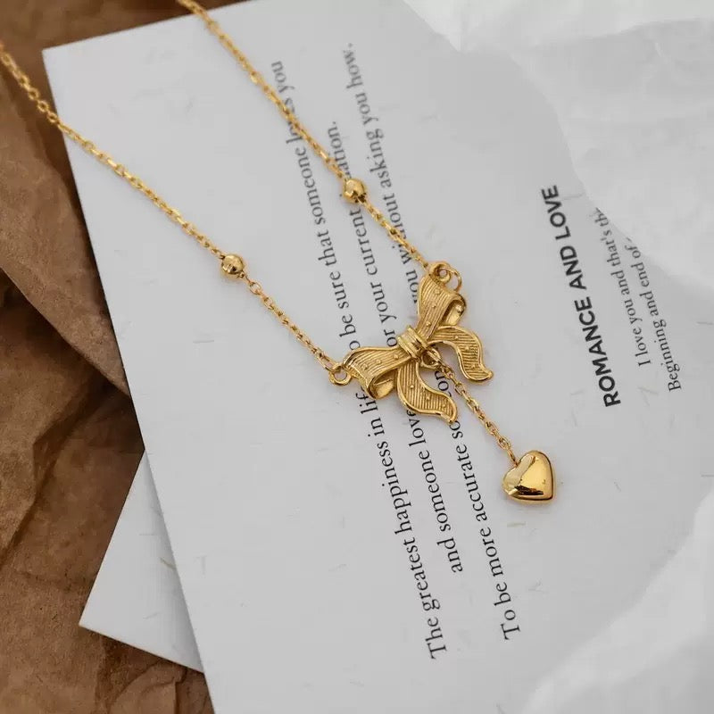14K Gold Bow Necklace