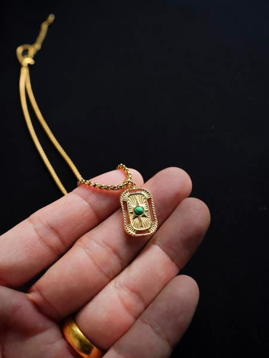 14K Gold Malachite Snake Chain