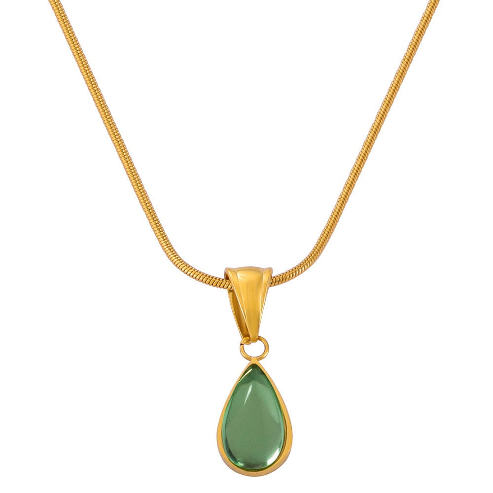 Natural stone French clear green water drop blue ocean necklace