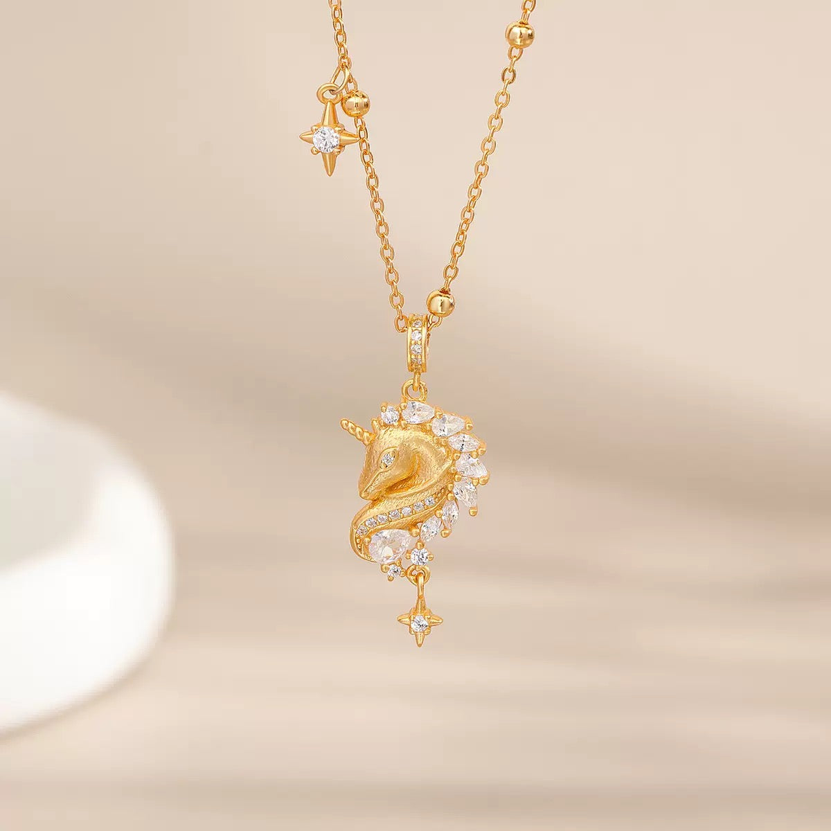 14K Gold Zircon Unicorn Necklace