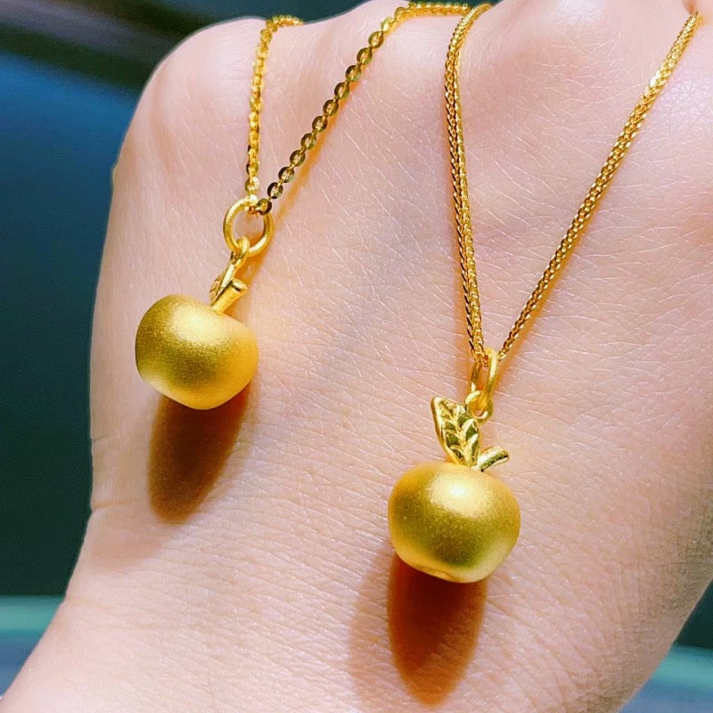 14K Gold Apple Pendant Necklace
