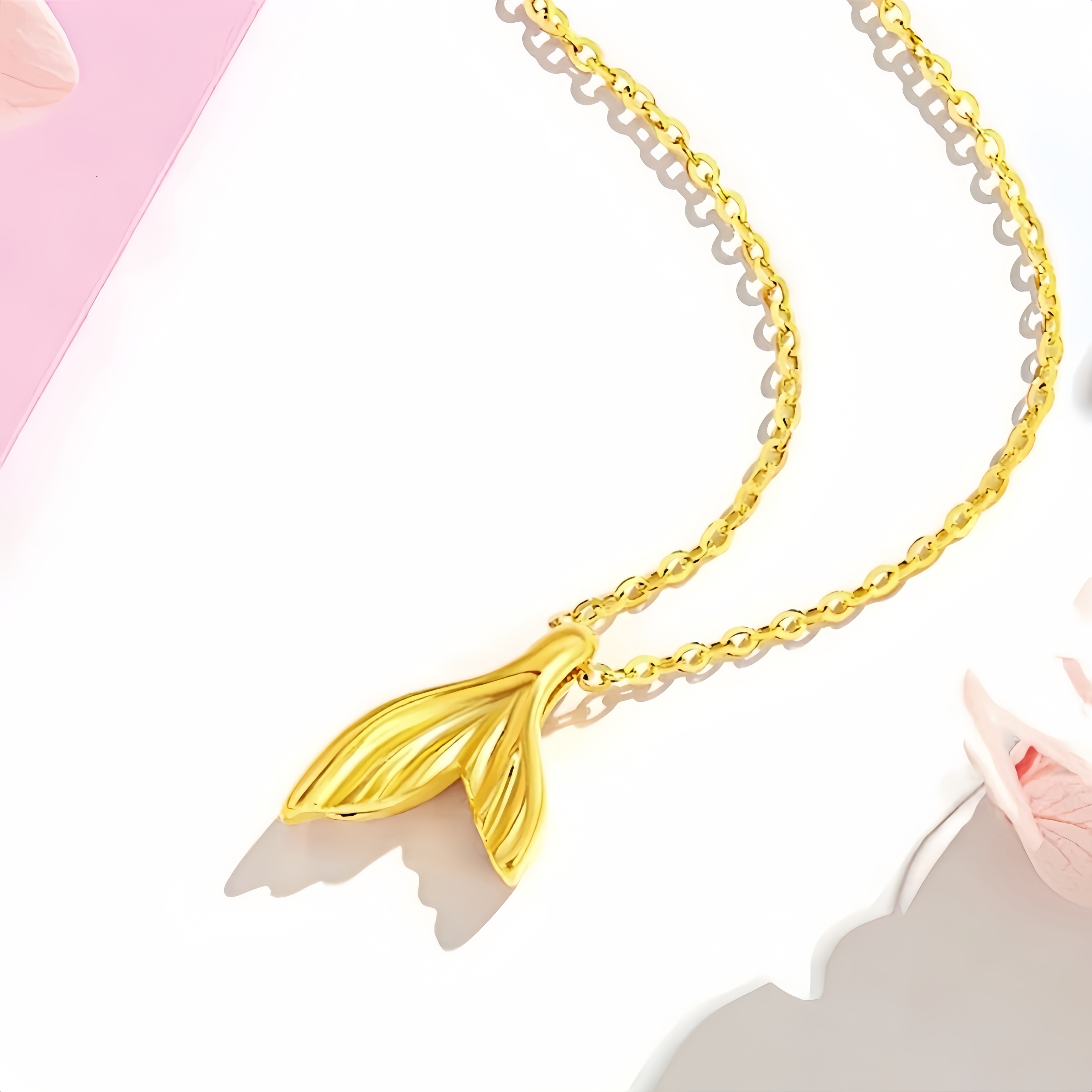 14K Gold Mermaid Tail Pendant Necklace