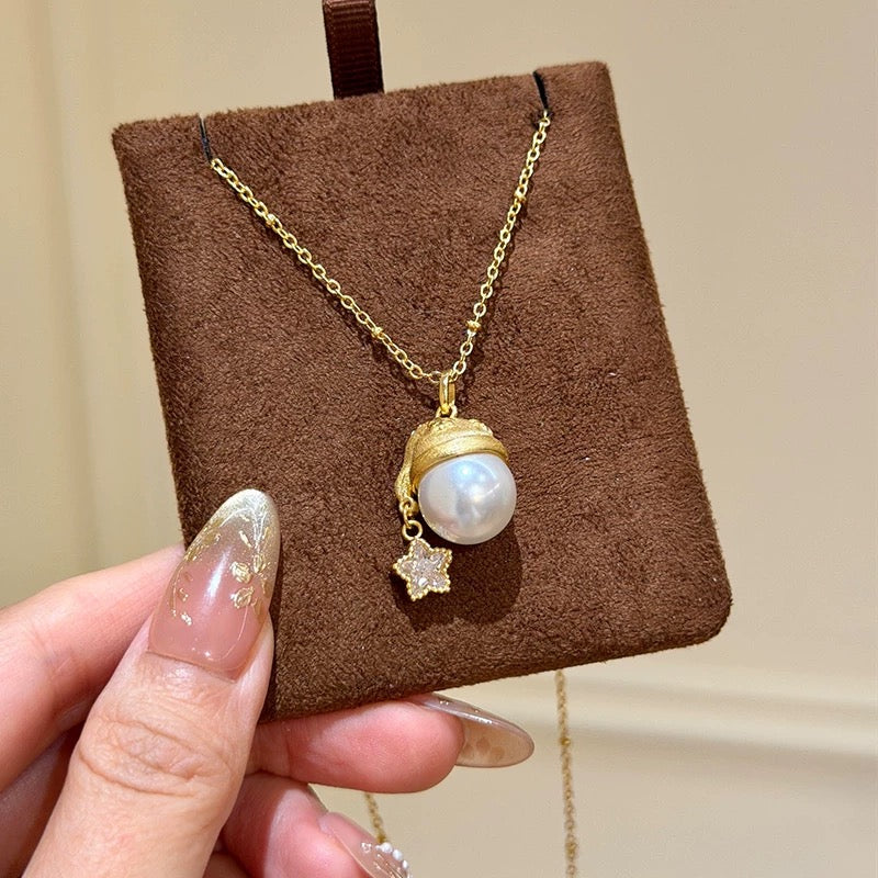 14K Gold Christmas Hat Pearl Necklace