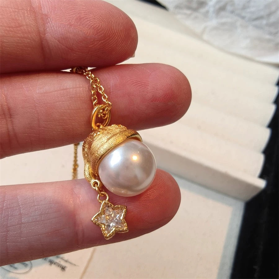 14K Gold Christmas Hat Pearl Necklace