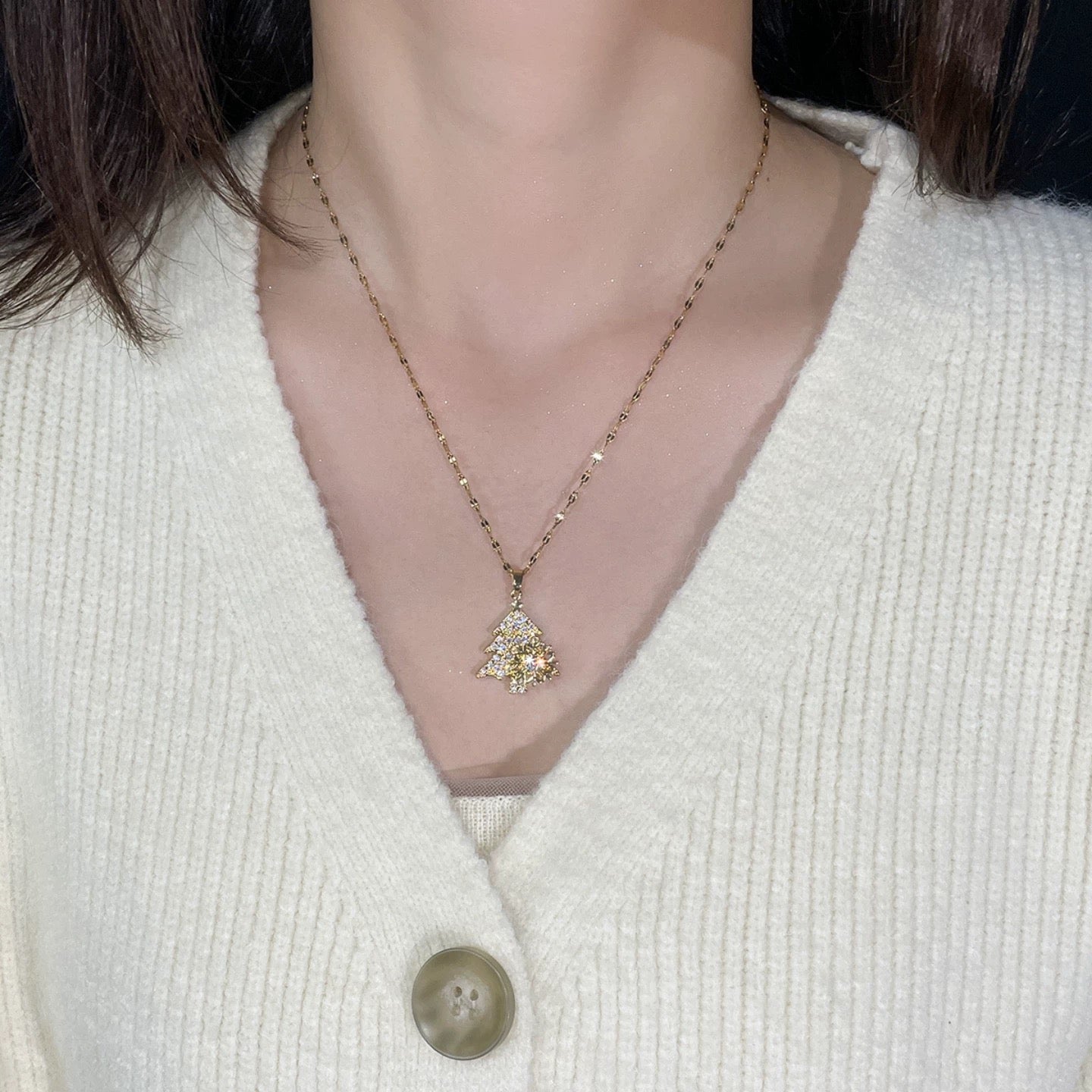 14k snowflake Christmas tree pendant necklace