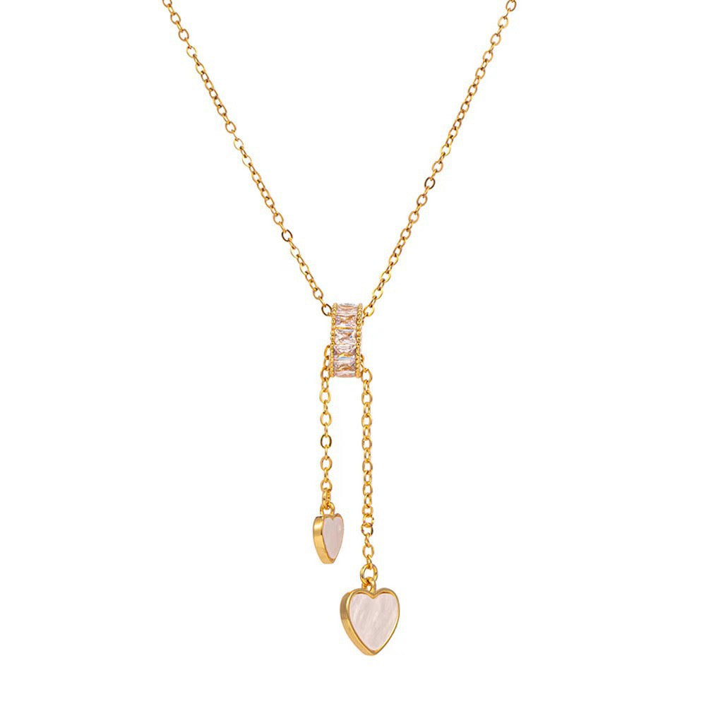 14K Gold Sparkling Heart Tassel Necklace