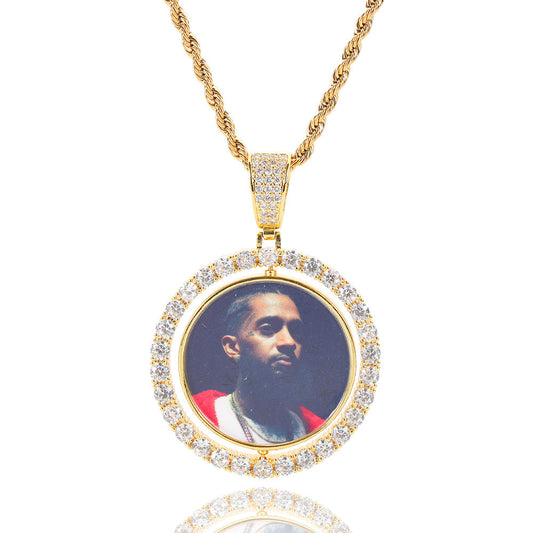 Custom Round Photo Rotating Reversible Necklace