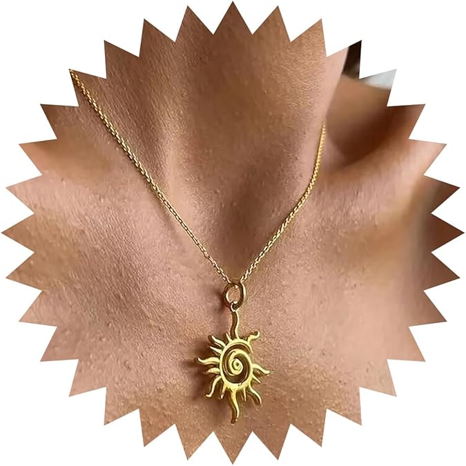 Gold Sun Swirl Medal Necklace | 14k Gold Sun Chain Stacking Necklace Ethereal Festive Summer Accessory