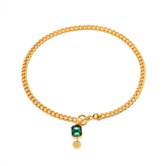 14K Gold French Style Emerald Necklace