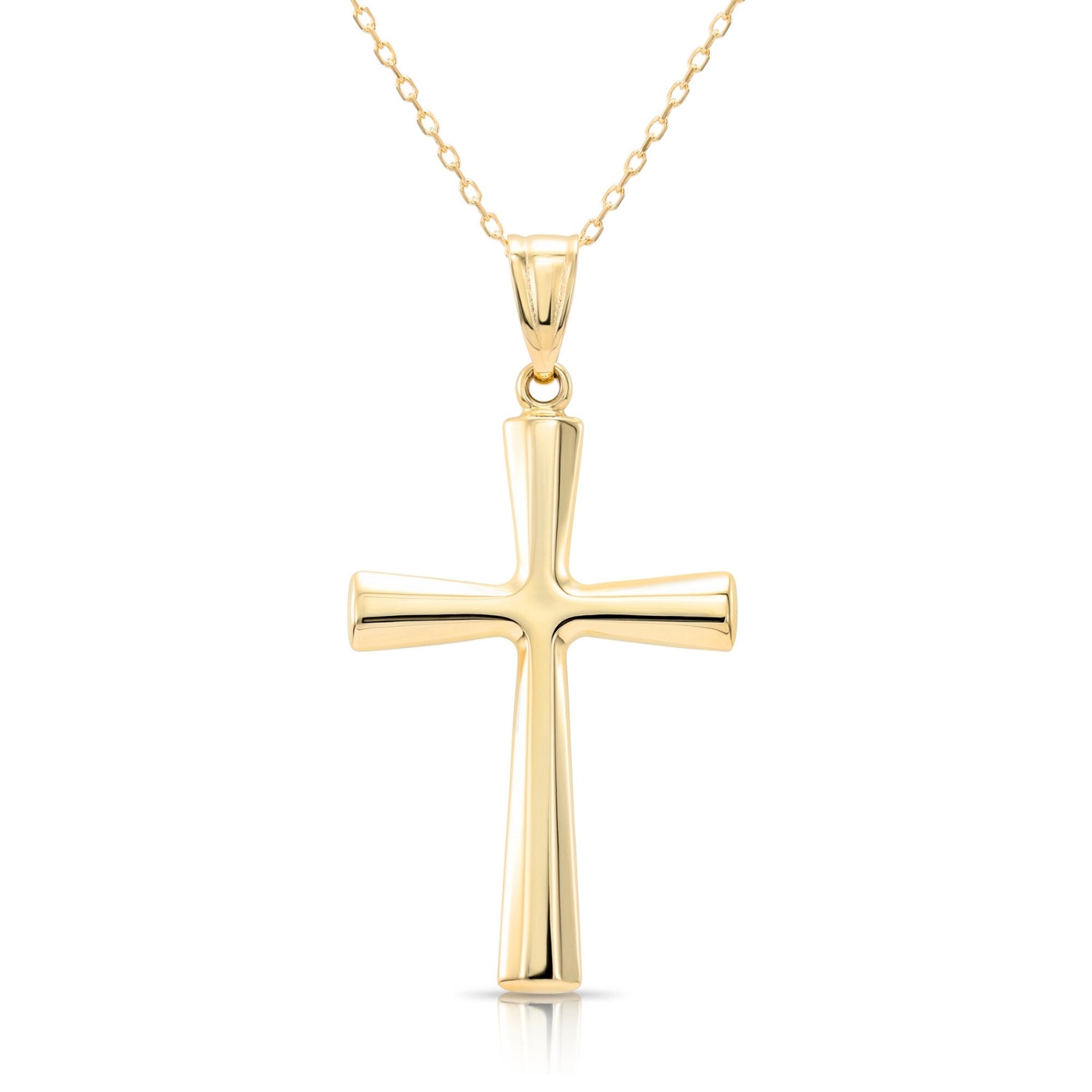 14K Gold Classic Cross Pendant. With 18 Cable Chain Necklace
