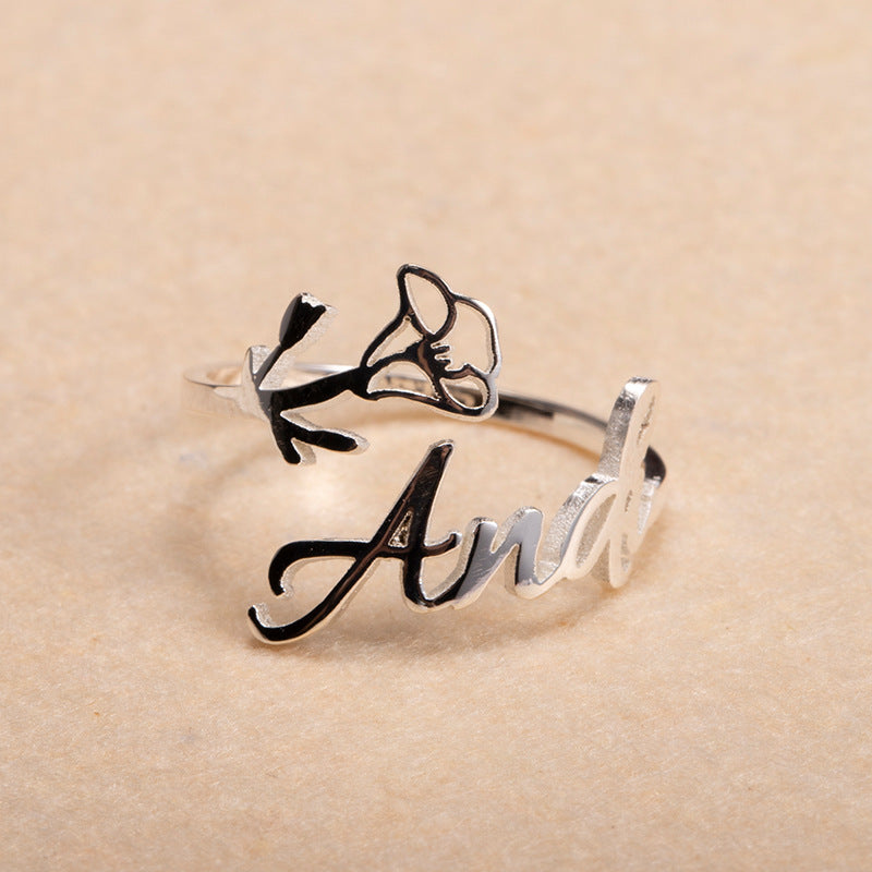 Customized Name Ring With Birth Flower