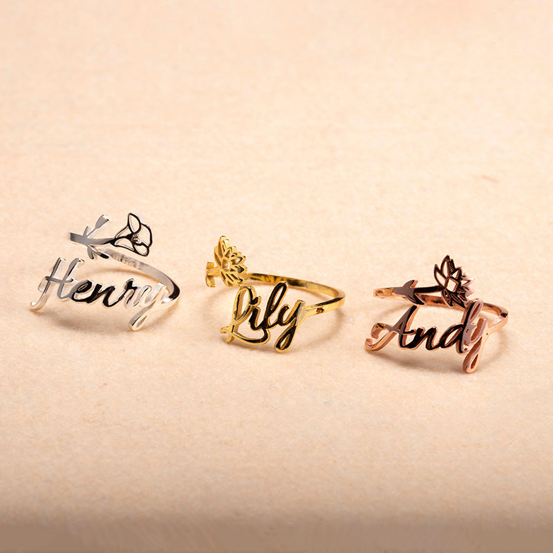 Customized Name Ring With Birth Flower