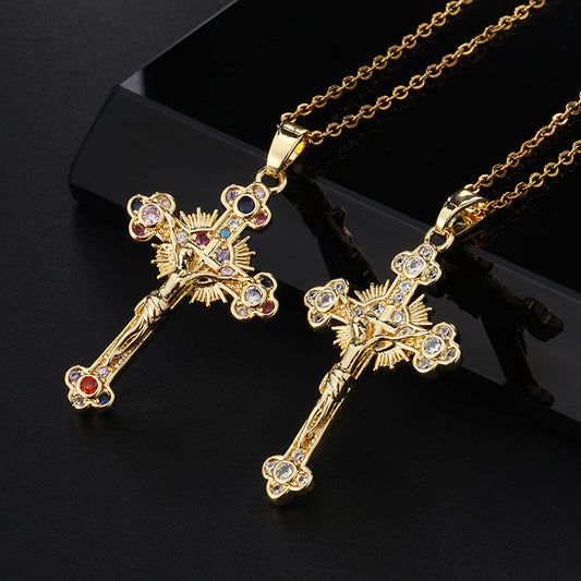 New product for men and women 14k gold cross moissanite pendant necklace personalized fashion niche cross clavicle chain