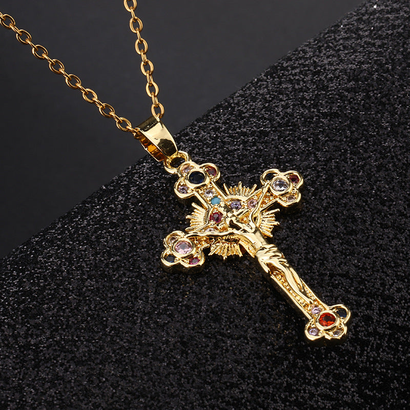 New product for men and women 14k gold cross moissanite pendant necklace personalized fashion niche cross clavicle chain