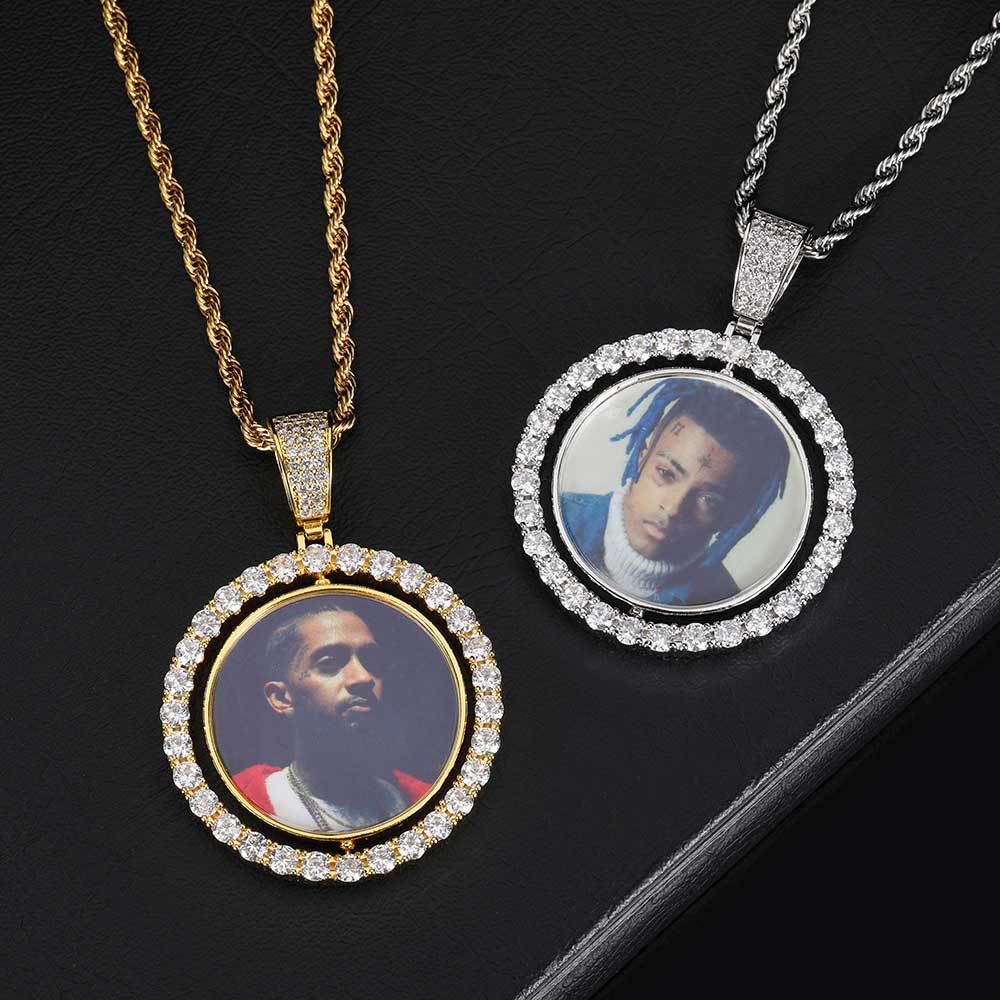Custom Round Photo Rotating Reversible Necklace
