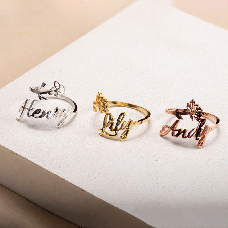 Customized Name Ring With Birth Flower